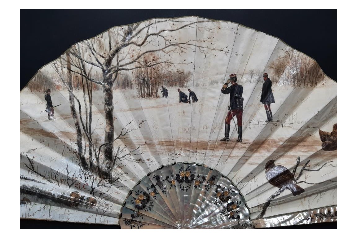 French soldiers in the snow, late 19th century fan