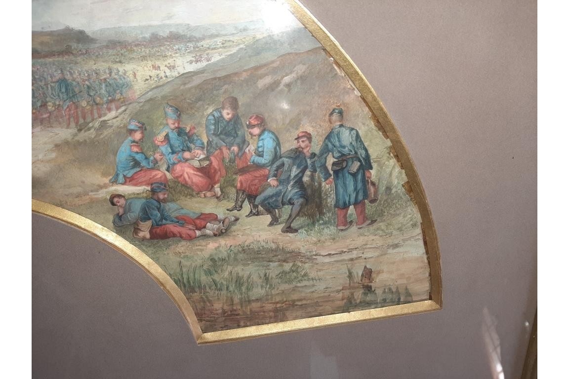 Bivouac militaire, feuille d'éventail de Brielman vers 1865/70