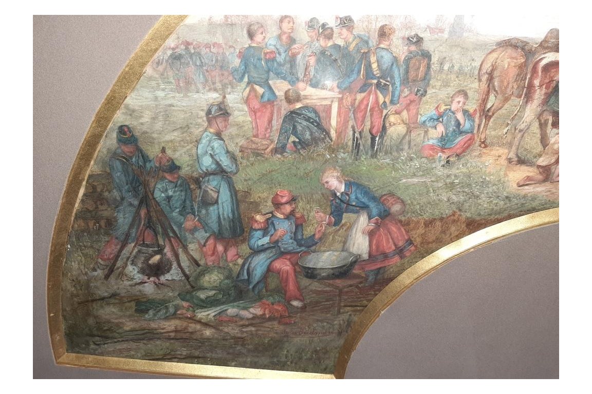 Bivouac militaire, feuille d'éventail de Brielman vers 1865/70