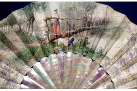 Lovers in the wisteria, fan by Rudaux, 1890