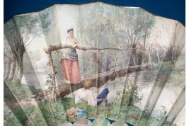 Lovers in the wisteria, fan by Rudaux, 1890