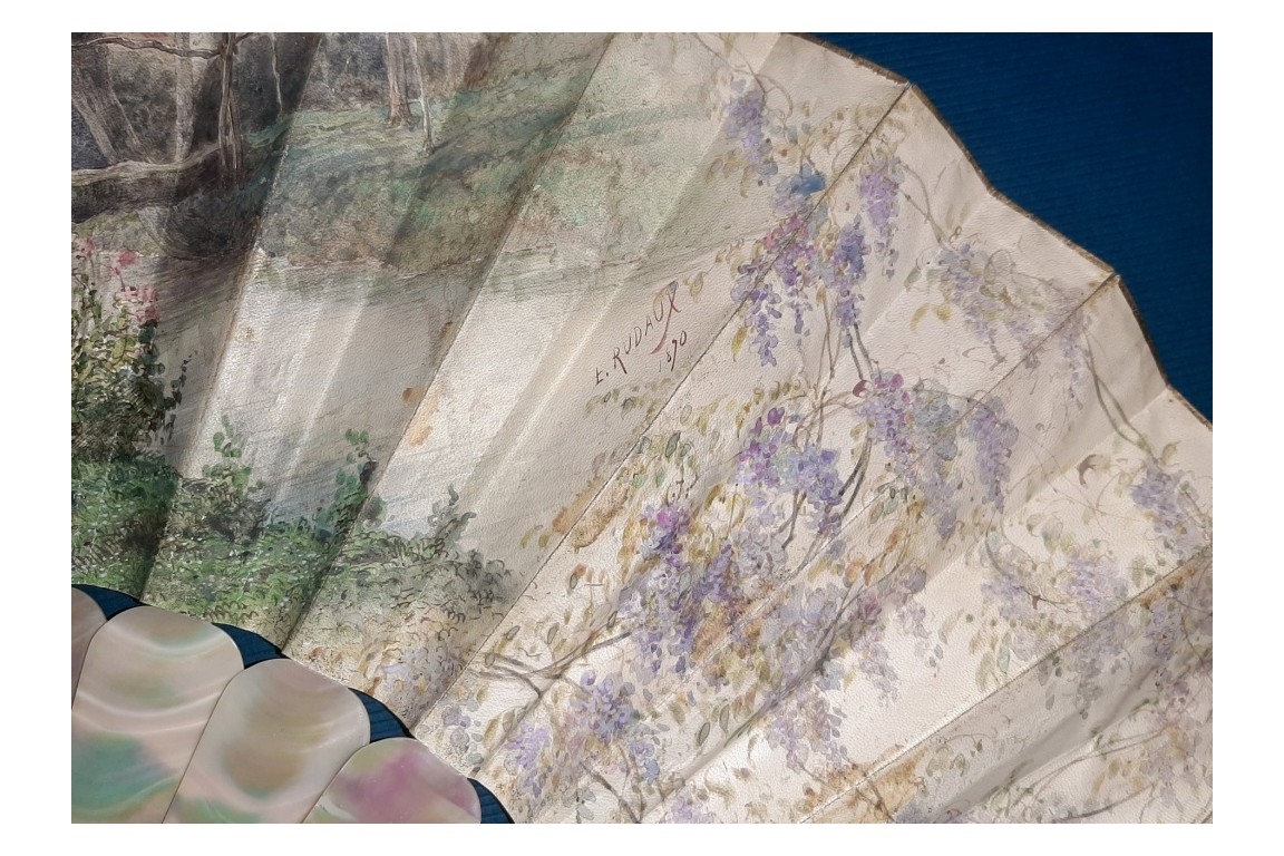 Lovers in the wisteria, fan by Rudaux, 1890