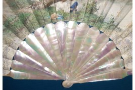 Lovers in the wisteria, fan by Rudaux, 1890