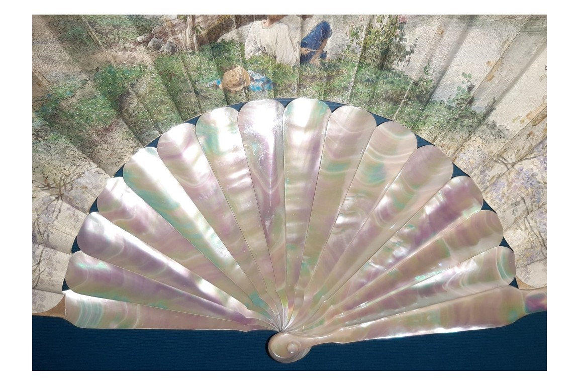 Lovers in the wisteria, fan by Rudaux, 1890
