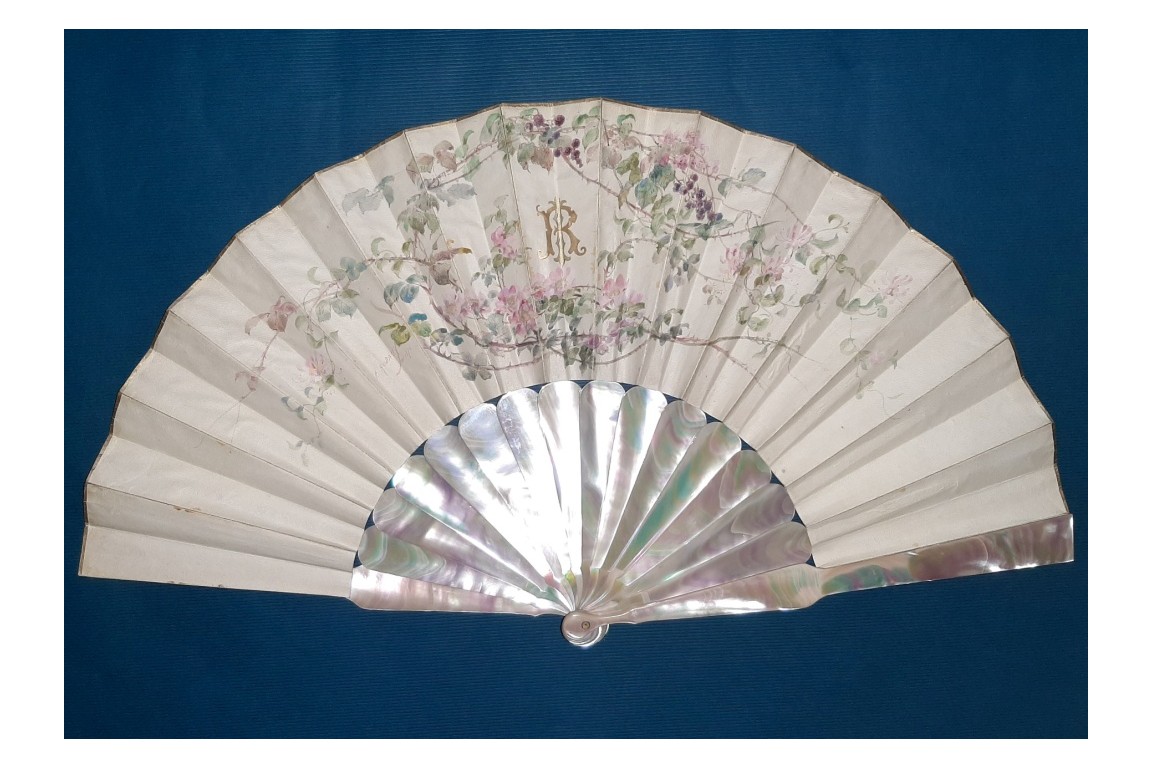 Lovers in the wisteria, fan by Rudaux, 1890