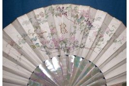 Lovers in the wisteria, fan by Rudaux, 1890