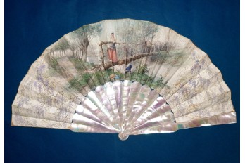 Lovers in the wisteria, fan by Rudaux, 1890