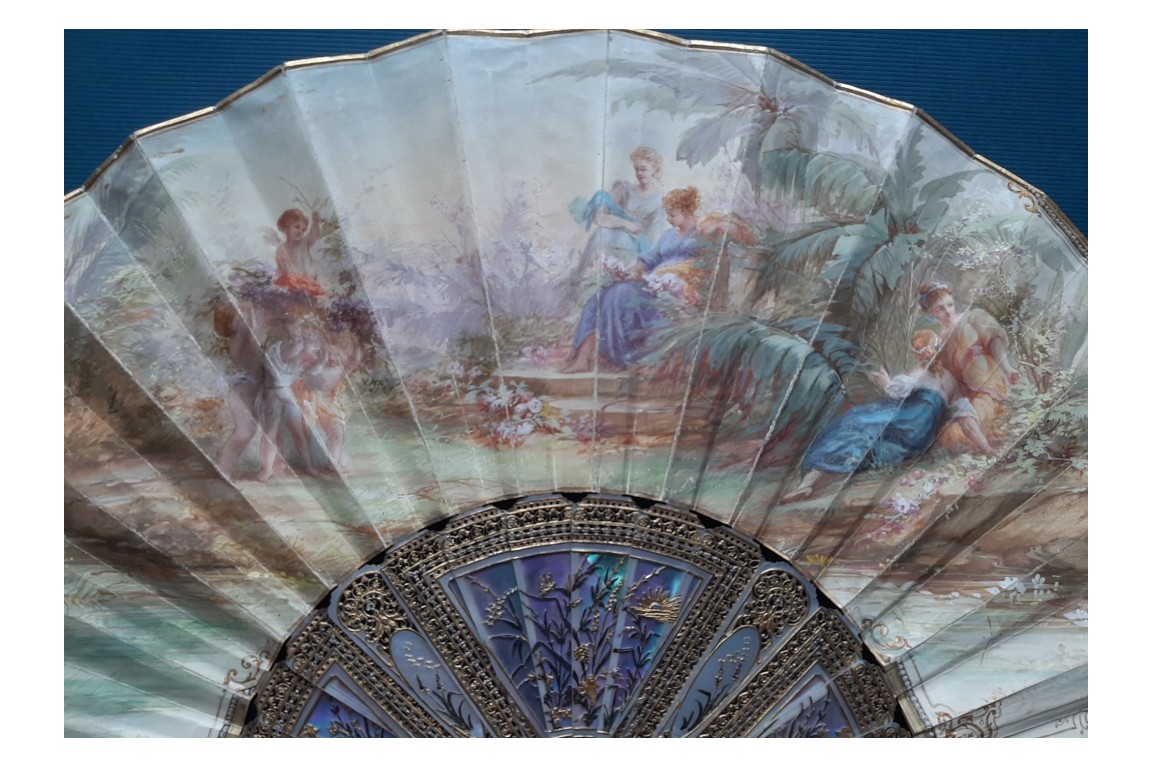 Nymphes des fleurs, éventail de Gabrielle Neiter, fin XIXème siècle