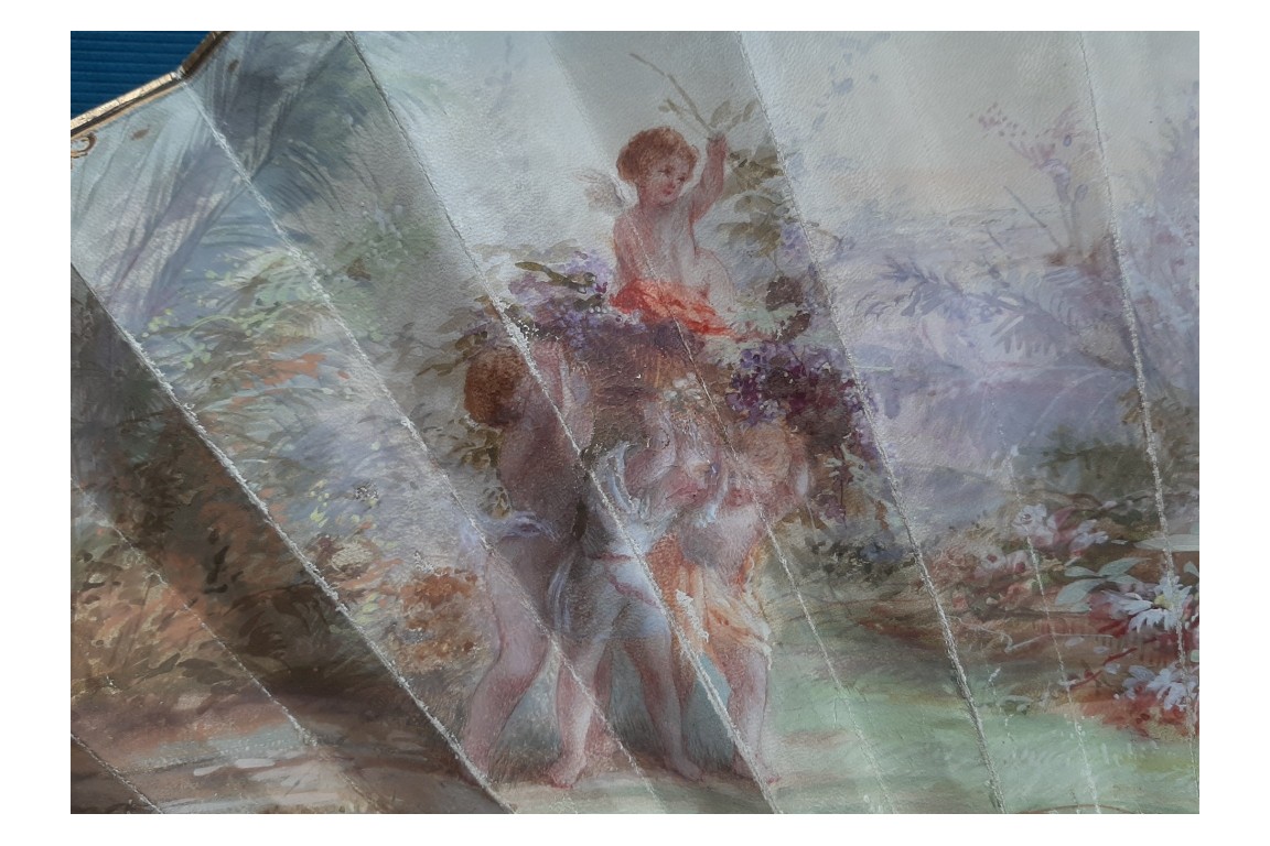 Nymphes des fleurs, éventail de Gabrielle Neiter, fin XIXème siècle