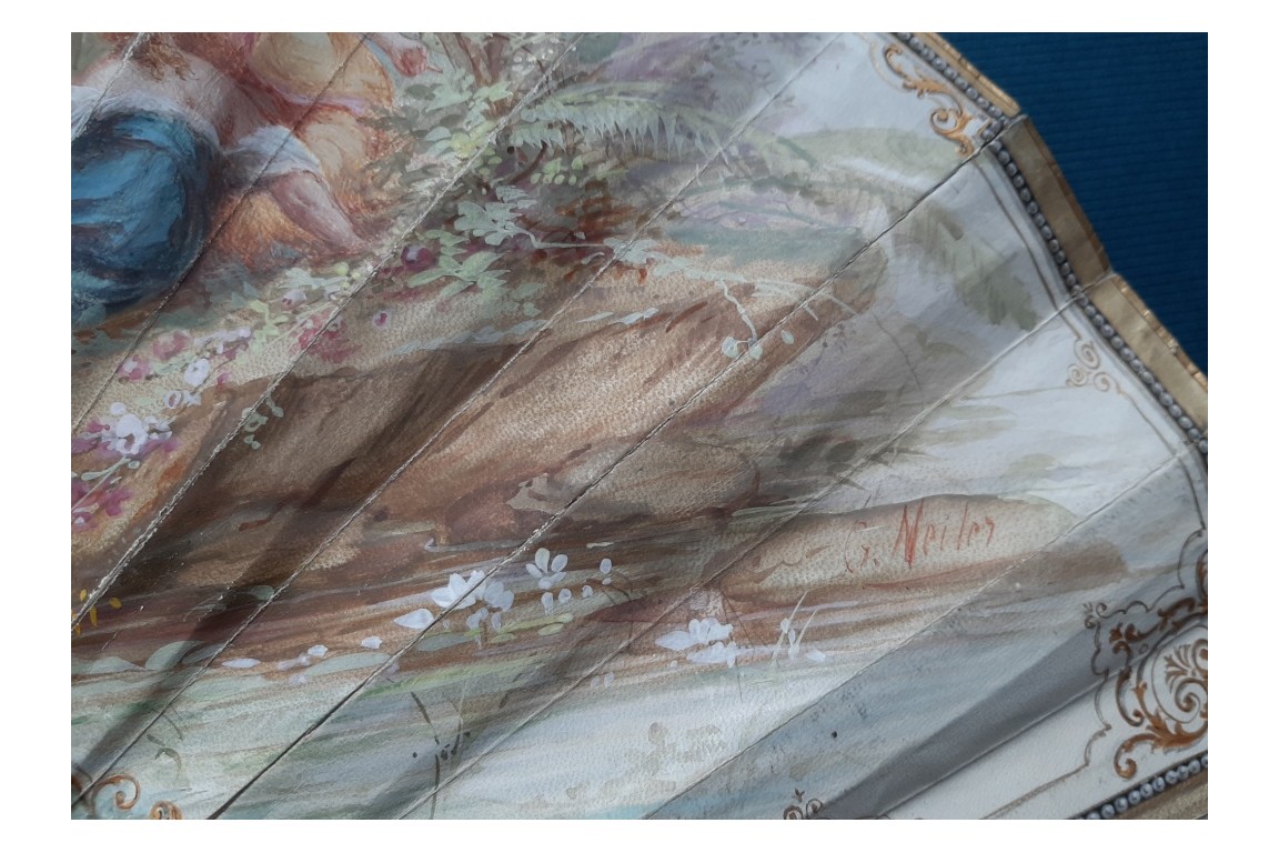 Nymphes des fleurs, éventail de Gabrielle Neiter, fin XIXème siècle