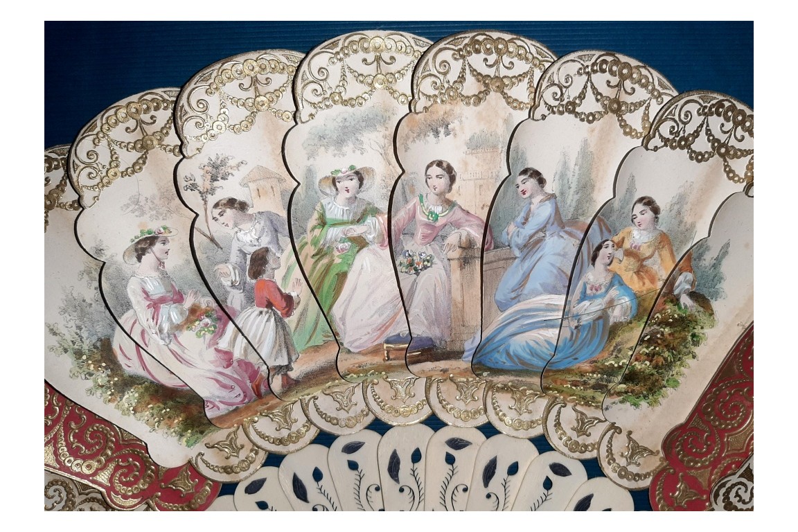 Miroir et palmettes, éventail vers 1860