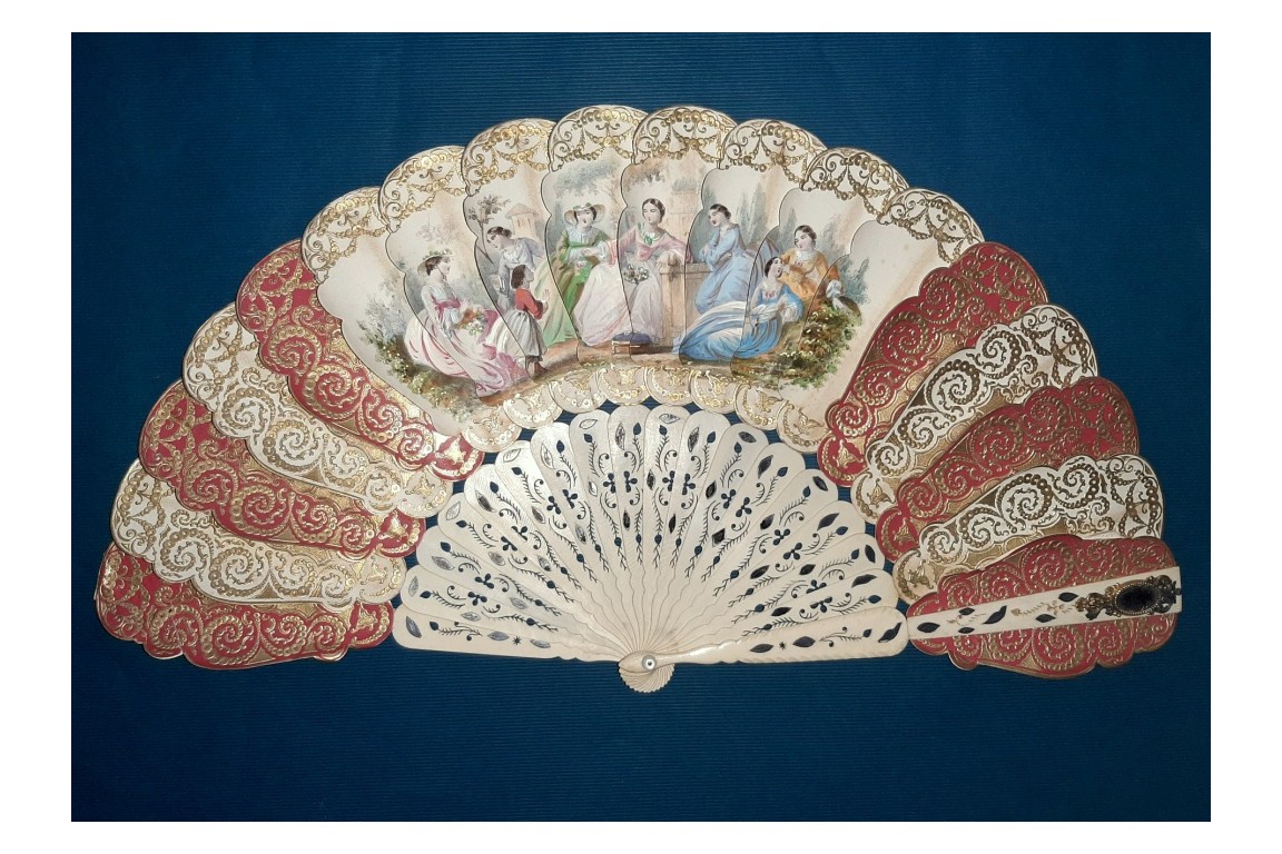 Miroir et palmettes, éventail vers 1860