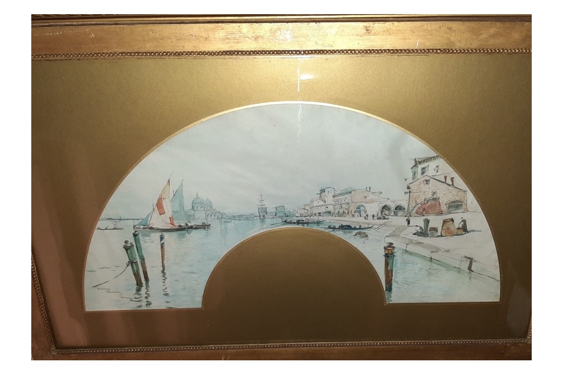 Venise et sa lagune, quatre projets d'éventail par Marks, 1886-1890