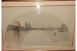 Venise et sa lagune, quatre projets d'éventail par Marks, 1886-1890