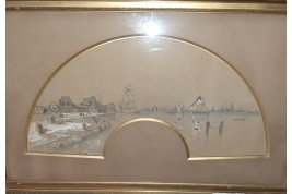 Venise et sa lagune, quatre projets d'éventail par Marks, 1886-1890