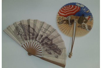 On the beach, two advertising fans, 20th century