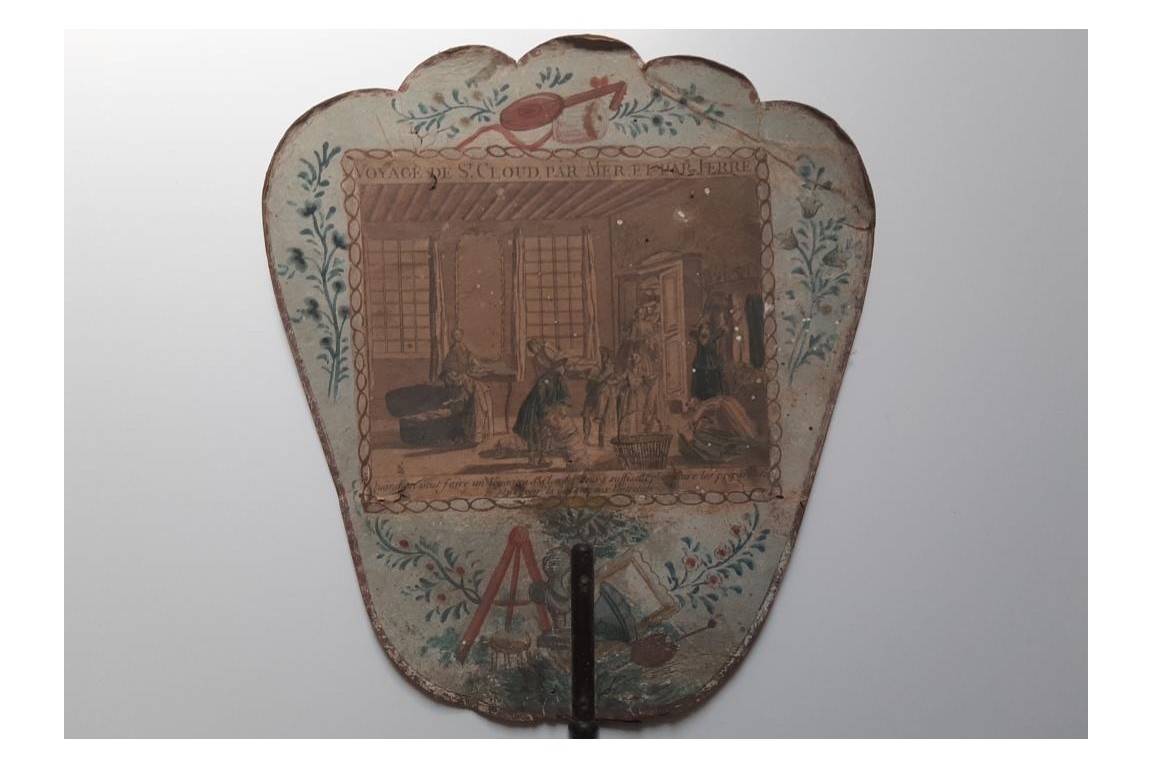 Voyage à Saint Cloud, hand fixed fan and map of Russia, 18th century