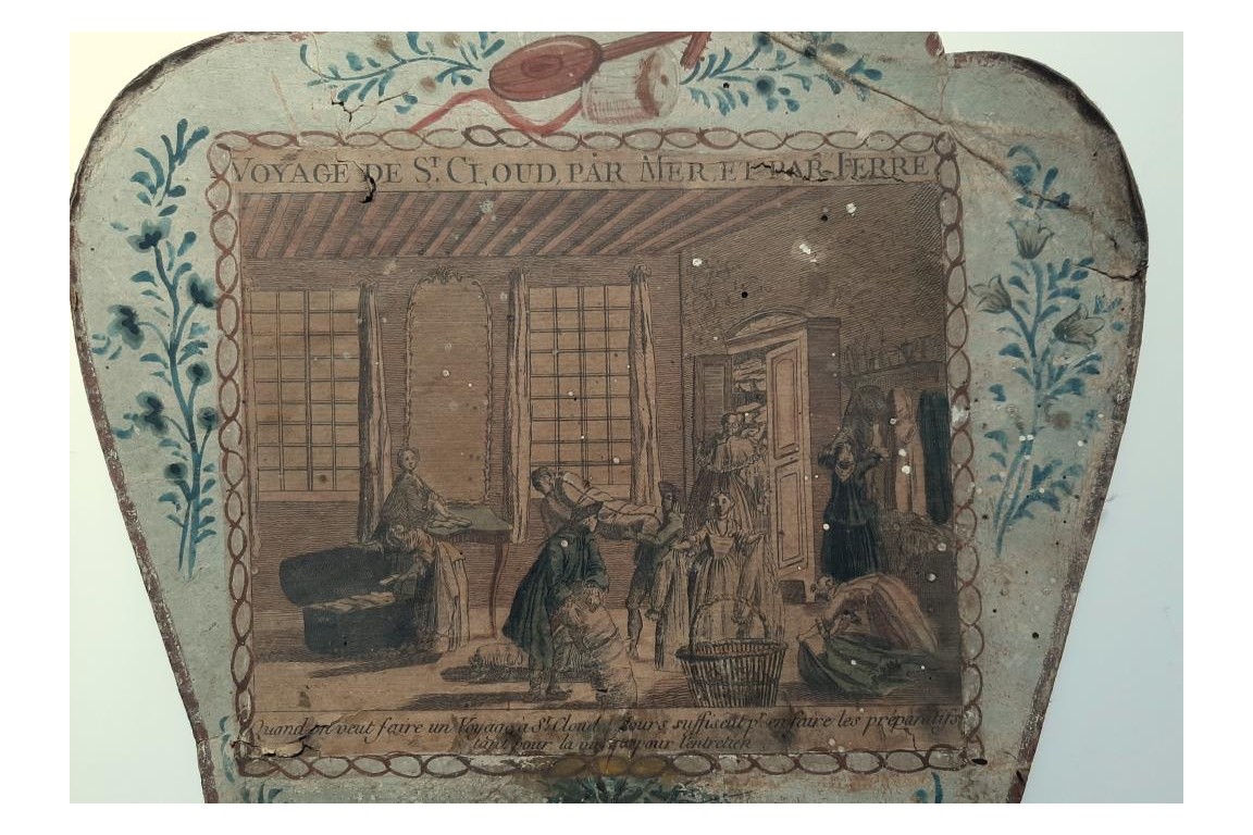 Voyage à Saint Cloud, hand fixed fan and map of Russia, 18th century