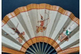Guerriers du Royaume de Siam, éventail vers 1900