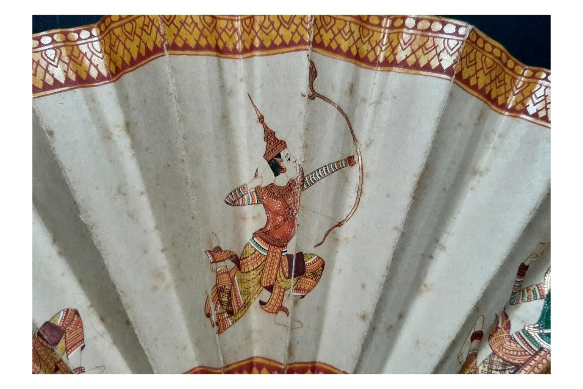Guerriers du Royaume de Siam, éventail vers 1900