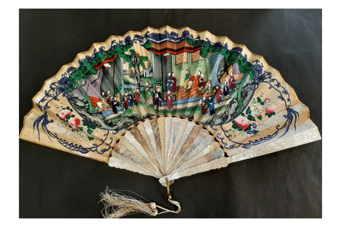 Phénix de la rivière de perles, éventail chinois, XIXème