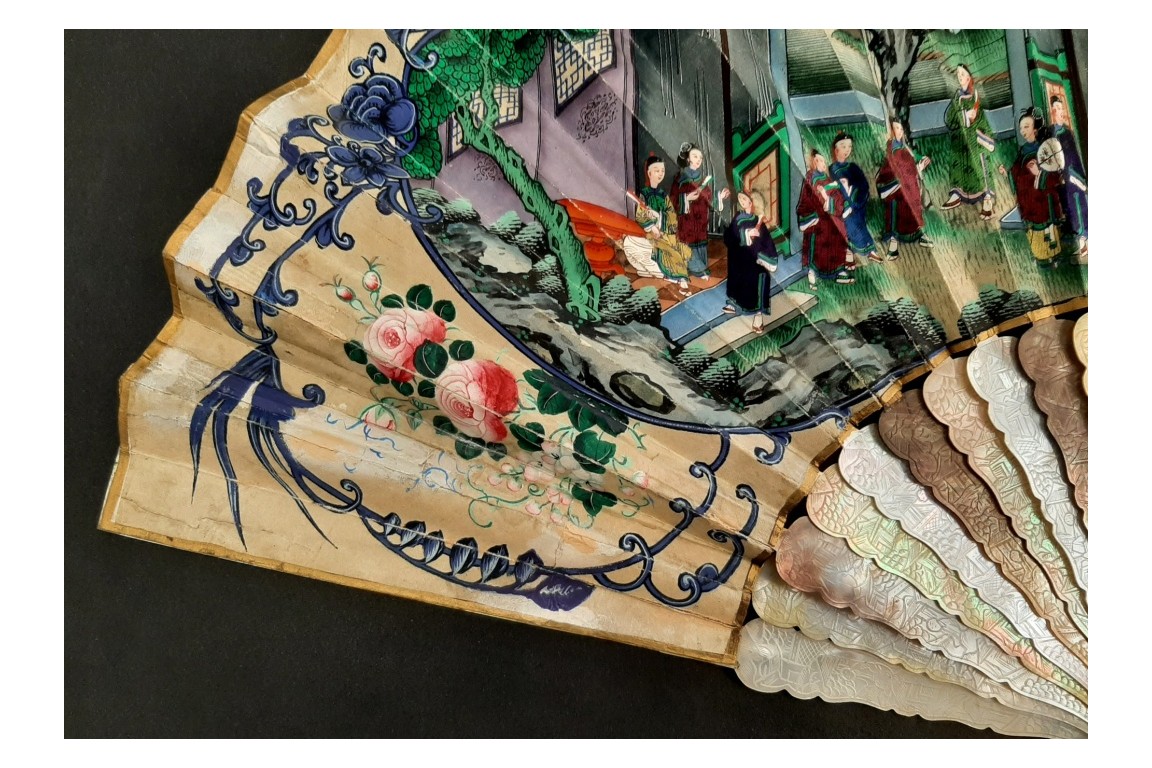 Phénix de la rivière de perles, éventail chinois, XIXème