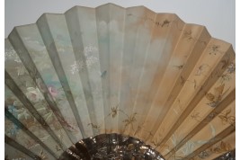 Sparrow and butterfly, fan by Jolivet circa 1890-1900