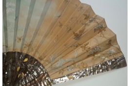 Sparrow and butterfly, fan by Jolivet circa 1890-1900