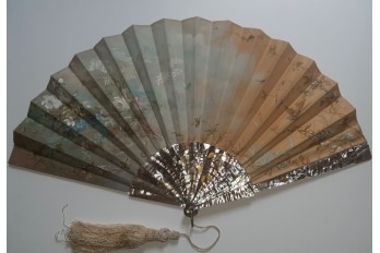 Sparrow and butterfly, fan by Jolivet circa 1890-1900