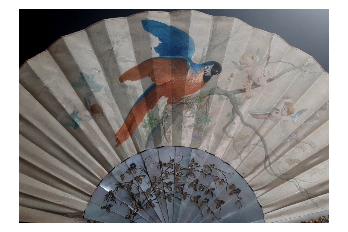 Macaw by Labarre, late 19th century fan