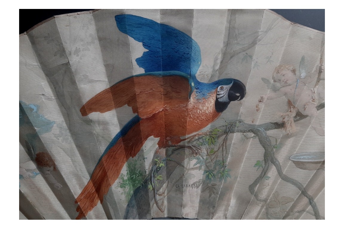 Macaw by Labarre, late 19th century fan