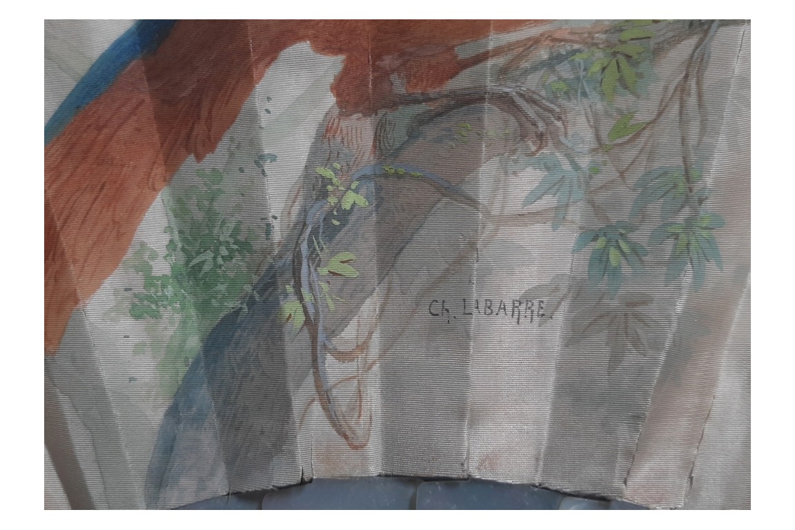 Macaw by Labarre, late 19th century fan