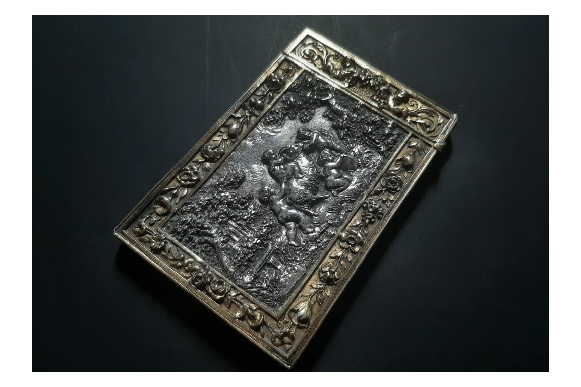 Putti jouant avec un bouc, porte-carte, Elkington 1850-1900