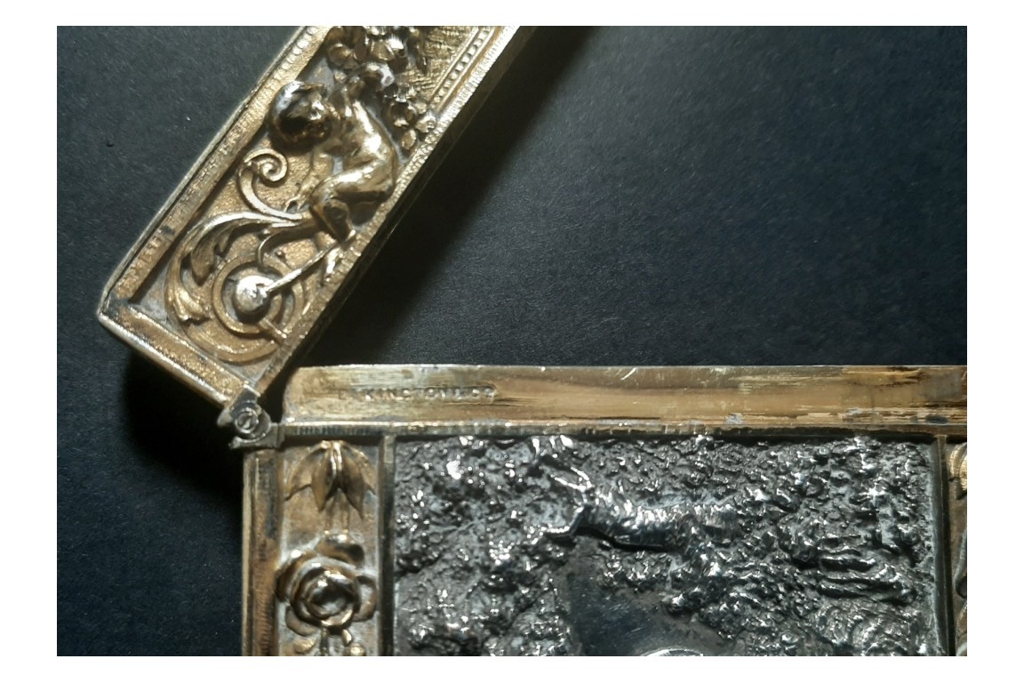 Angels with goat, card case, Elkington, Victorian period