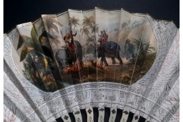 Elephants and tigers, fan circa 1850