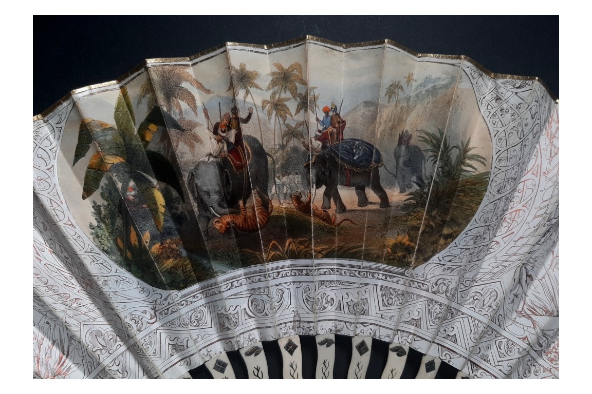 Elephants and tigers, fan circa 1850