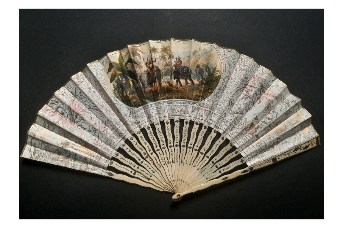 Elephants and tigers, fan circa 1850