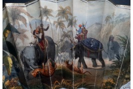 Éléphants chassant le tigre, éventail vers 1850