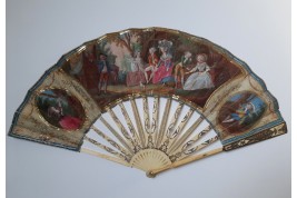 Le théatre de marionnettes et les amoureux, éventail vers 1770-80