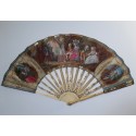 Le théatre de marionnettes et les amoureux, éventail vers 1770-80