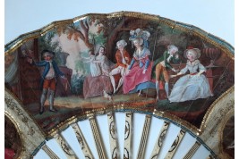 Le théatre de marionnettes et les amoureux, éventail vers 1770-80