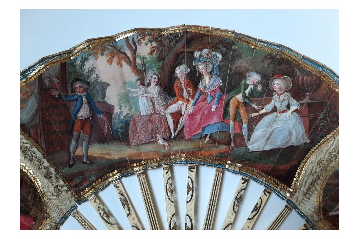 Le théatre de marionnettes et les amoureux, éventail vers 1770-80