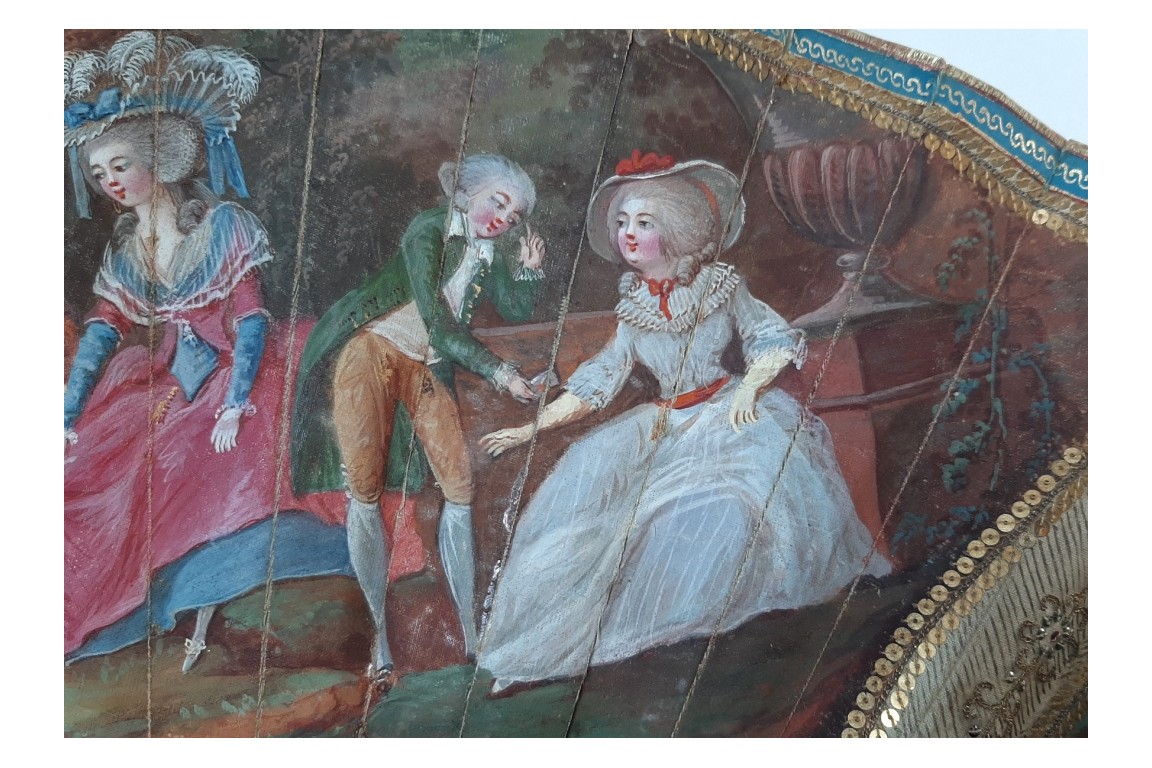 Le théatre de marionnettes et les amoureux, éventail vers 1770-80