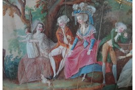 Le théatre de marionnettes et les amoureux, éventail vers 1770-80