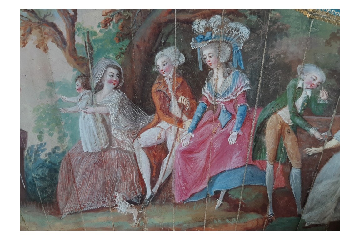 Le théatre de marionnettes et les amoureux, éventail vers 1770-80