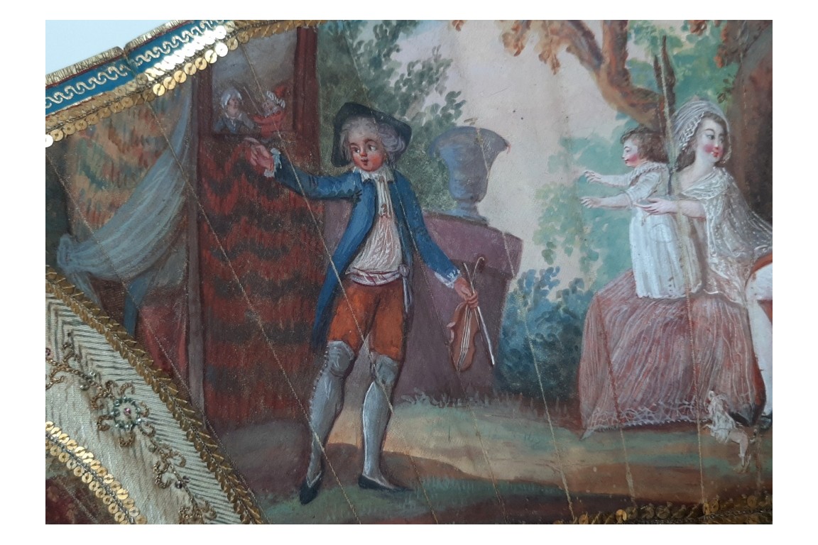 Le théatre de marionnettes et les amoureux, éventail vers 1770-80
