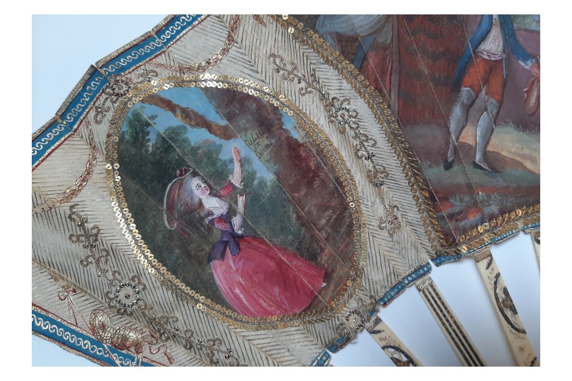 Le théatre de marionnettes et les amoureux, éventail vers 1770-80