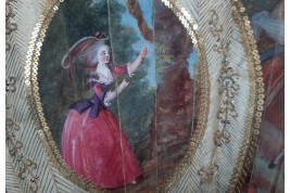 Le théatre de marionnettes et les amoureux, éventail vers 1770-80