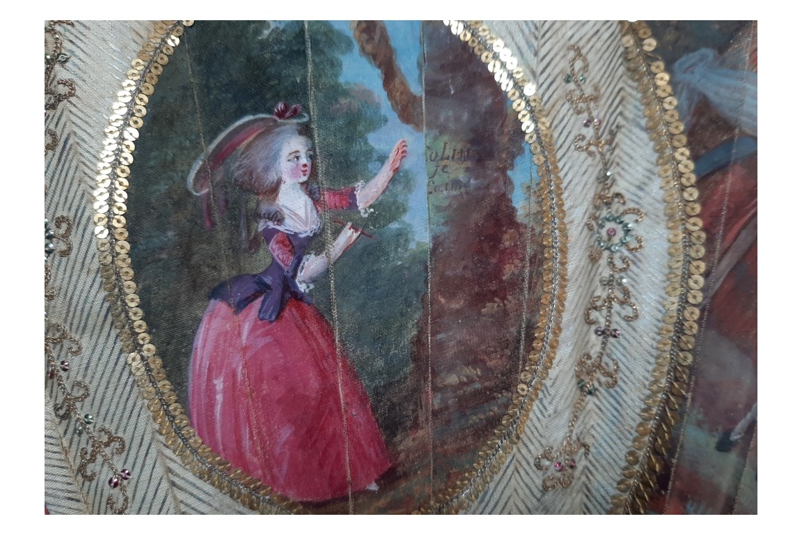 Le théatre de marionnettes et les amoureux, éventail vers 1770-80