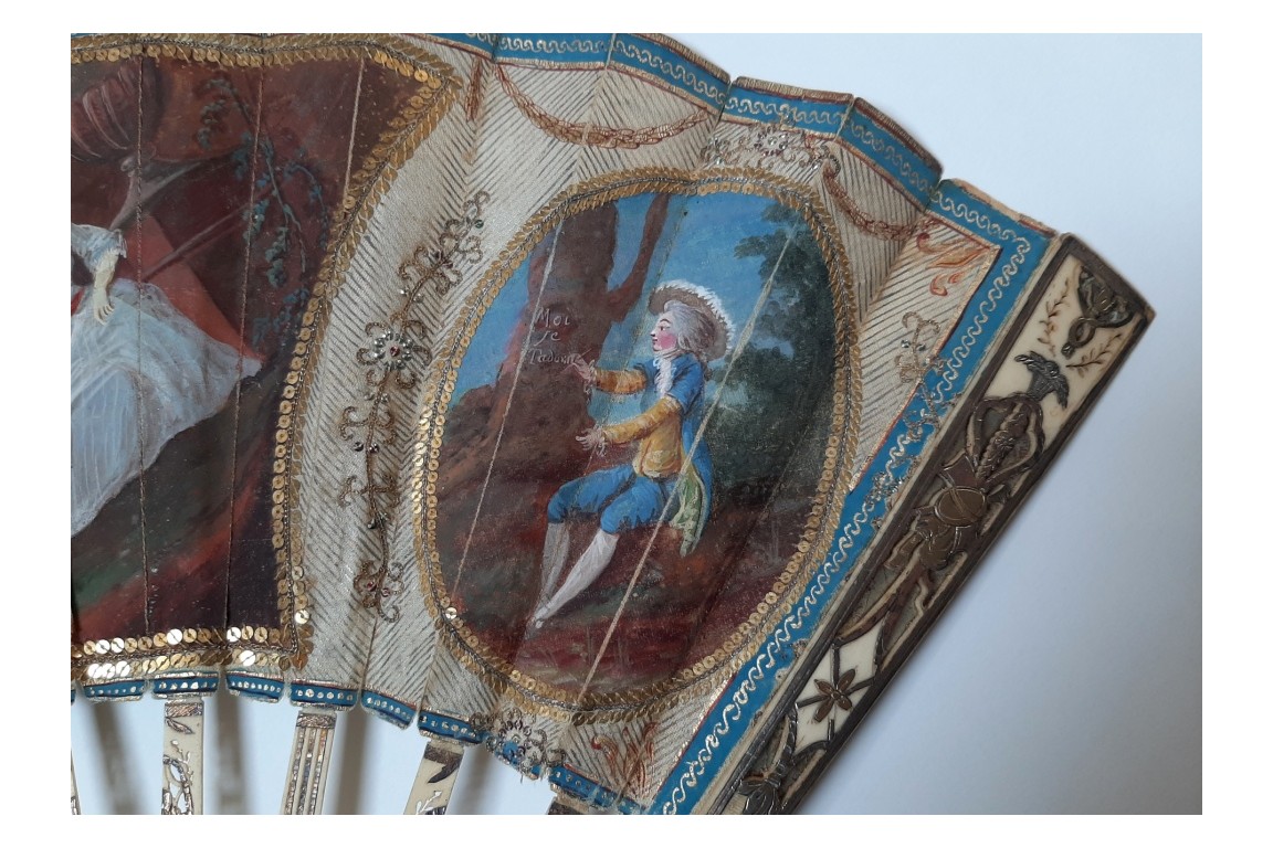 Le théatre de marionnettes et les amoureux, éventail vers 1770-80